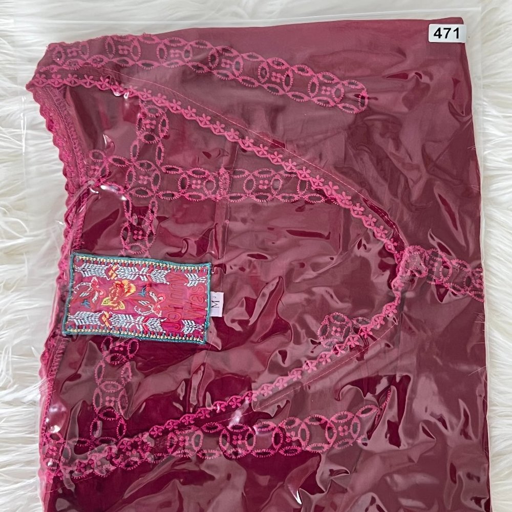 Johnny Was Crimson Blouse fuschia embroidery with Eyelet Trim Long Sleeve Medium - Picture 16 of 16